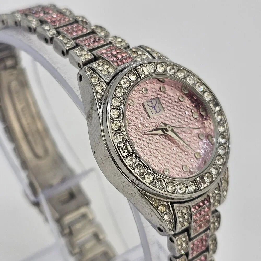 25MM Women's Watch Pink Crystal Dial Pink Gray Bracelet Band‎ 6.5